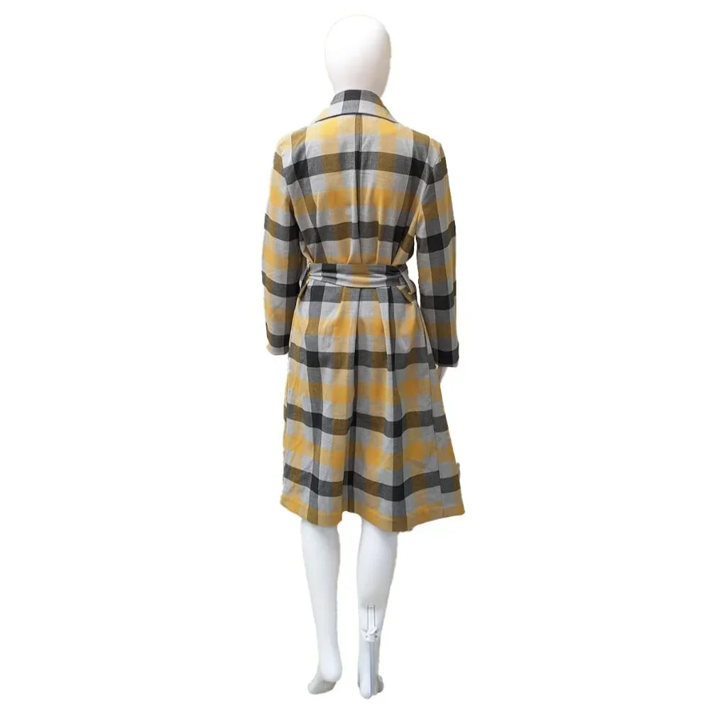 RACHEL ZOE Gray & Pumpkin Plaid Trench Coat w/ Belt - Picture 5 of 7